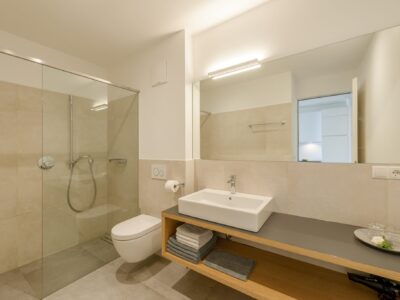 Badezimmer mit begehbarer Dusche in Wohnung WeinLaub Badezimmer mit begehbarer Dusche in Wohnung WeinLaub